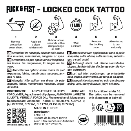Tijdelijke tatoeage Locked Cock 9 x 6,5 cm