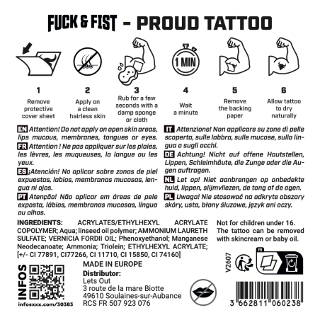Tatuaje temporal «Proud», 9 x 8,5 cm