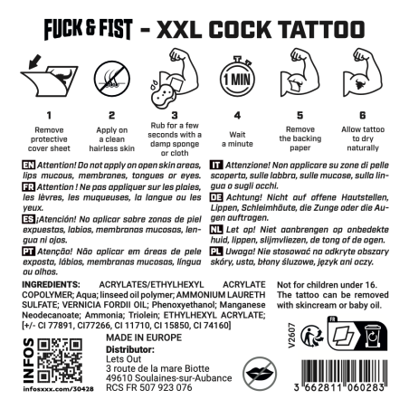 Temporäres Tattoo „XXL Cock“, 9 x 5 cm