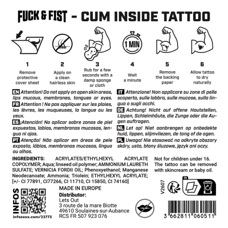 Tatuaggio temporaneo "Cum Inside" 8,5 x 7 cm