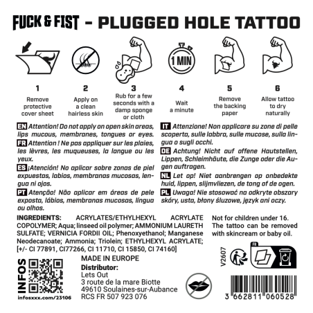 "Plugged Hole" Temporary Tattoo, 9 x 6 cm