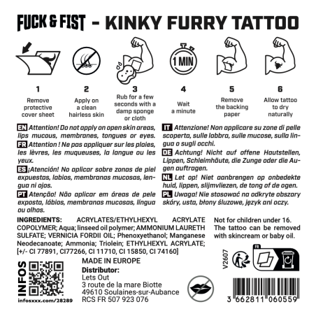 Kinky Furry Temporary Tattoo, 8.5 x 7.5 cm