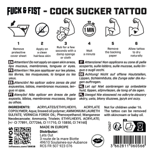 Tijdelijke tatoeage ‘Cock Sucker’, 9 x 6,5 cm